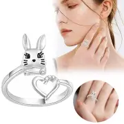 Rabbit Love Ring Diamond Encrusted Opening Adjustable Cartoon Cute Lady Ring