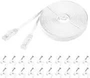 uxcell Cat 6 Ethernet Cable 33ft, 32AWG 250MHz Flat High Speed RJ45 Cat6 Internet Network Patch Cord with Clips for Computer, Gaming, Router, Modem, White