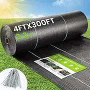 Weed Barrier Fabric, 4x300ft Landscape Fabric, 3.2oz Heavy Duty Durable Woven Geotextile Fabric, High Permeability Ground Cover Mat, Driveway Fabric, Garden Weed Control Cloth with 20 U-Securing Pegs