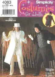 Uncut Simplicity Sewing Pattern # 4083 Men's Frock Coat Cape Hat Costume: M-L-XL