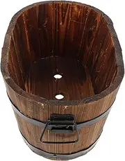 POPETPOP Wooden Barrel Planter for Garden Rustic Flower Pot with Handles Durable Outdoor Planter for Patio and Decor Multi Functional Garden Supply