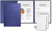 Stratag 3-Part Application Folders Blue in Finest Leather Structure Includes 5 Envelopes in White with 2 Spine Bars and High-Quality Embossing Pack of 5