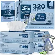 320 Count Continuous Positive Airway Pressure Mask Wipes (4 Packs of 80 Wipes) Plus 12 Individual Wipes – Unscented, Lint-Free, Safe for All Continuous Positive Airway Pressure Masks and Machines