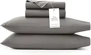 BOLL & BRANCH Signature Hemmed Sheet Set - Split King, Stone - Luxury 100% Organic Cotton - Includes 1 Flat, 2 Fitted, 2 Pillowcases - Buttery Soft