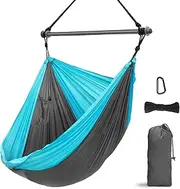 Hammock Chair, Portable Large Hanging Rope Swing - Lightweight Nylon Parachute -Max 500 Lbs - Detachable Metal Support Bar Hammock Chair Swing for Outdoor, Indoor, Backpacking, Camp, Beach