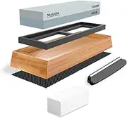 Meiyijia Sharpening Stone, 2-in-1 Whetstone Knife Sharpener with Non-Slip Silicone Holder, Knife Holder for Knives, Dressing Stone, Bamboo Base (400/1000 Grit/Set)