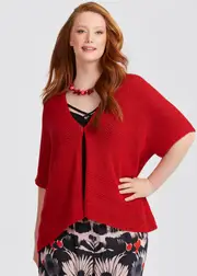 [TS] Taking Shape Swing Cap Sleeve Knit Cardigan Size 18-20 in Ribbon RED - Plus Size Women's Clothing Ribbon Red