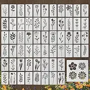 Flower Stencils, 60pcs Wildflower Paint Stencil and 1pc DIY Flower Doodle Template, Flower Stencils for Painting on Walls and Wood Card Making, Botanical Stencils for Crafts Reusable