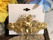 Kirks Folly Gold Tone Angel Cherub Ornate Rhinestone Barrette Hair Clip