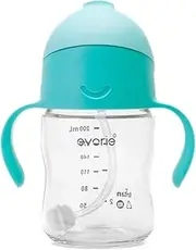 [Evorie] Tritan Weighted Straw Sippy Cup with Handles for Baby and Toddlers, Spill Proof Baby Water Bottle with Straw for 6 Months and up, 7 Oz, Infant Training Water Bottle (Mint Green)
