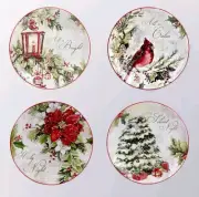 Christmas Silent Night Dessert Plates Multi Earth Set of Four Microwave Safe