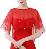 [XENITE] Capelets for Women Tulle Shawl Transparent Wraps Shrug for Strapless Evening Dress Shoulder Cover Up Lace Neck Trim