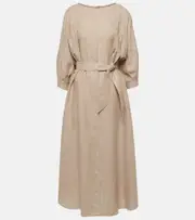 [Loro Piana] Loro Piana Belted linen midi dress AU 14 beige