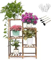 VIEWALL Pland Stand, Plant Shelf Stands for Indoor Outdoor Plants Corner Plant Holder Wood Plant Shelf for Living Room Balcony Garden Living Room Office 5 Pots