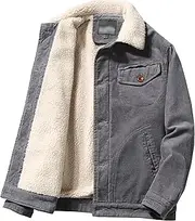 [Qolkmuiy-GJ] Men's Fur Collar Sherpa Fleece Trucker Jackets Winter Cargo Jacket Classic Polar Warm Sherpa Lined Outwear, Grey, XX-Large
