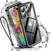 W7ETBEN iPhone 14 Pro Max Waterproof Case, [IP68 Waterproof] Built-in Screen Protector [10FT Military Shockproof] [Dustproof] [Real 360] Full Body Dropproof Phone Case for iPhone 14 Pro Max 6.7-Black