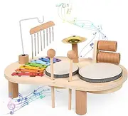 Baby Musical Instruments Toys Kids Drum Set for Toddlers Baby Music Instruments 7 in 1 Montessori Preschool Musical Toys Children Drum kit Xylophone Tambourine Birthday Gifts for Boys and Girls