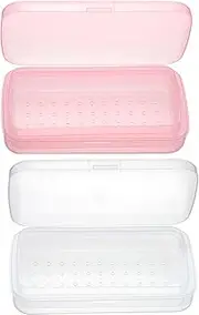 OGA 2 Pcs Plastic Nail Art Tool Disinfection Box with Tray, Nail Art Sterilizer Cleaning Tray, Storage and Sterilization Tray for Nail, Tweezers, Hair Cutter Manicure Nail Art Tool, Clear and Pink