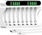 IMREN Battery Charger, 8 Independent Charging Positions with LCD Display, 5V 2A Type-C and Micro USB Input, for NiMH/NiCD Rechargeable AA AAA Battery