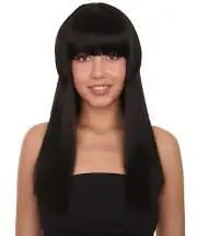 Deluxe Womens Black Vampire Vampiress Elvira Costume Hair Wig with Bangs HW-1379