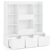 Giantex Children Bookcase Toy Storage Organizer w/3 Movable Drawers Versatile Storage Cabinet White