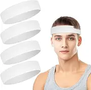 [PEASUG] 4 Pack Headbands for Men, Sweat Bands Headbands Men & Women, Cotton Terry Sweat Bands for Tennis, Basketball, Running, Gym, Working Out(White)