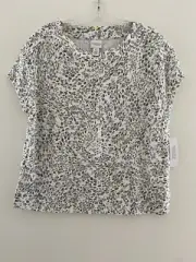 Chico's 0 Floating Pebbles Pullover Tunic Top Blouse Lemon Mold Color US Sz S/4