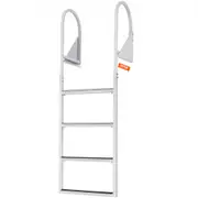 VEVOR Dock Ladder, Flip-Up 4 Steps, 159 kg Load Capacity, Aluminum Alloy Pontoon Boat Ladder with 50.8 mm Wide Step & Nonslip Rubber Mat, Easy to Inst