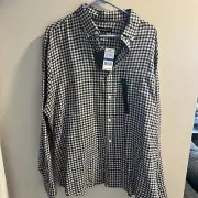 Tricots St Raphael Men's Plaid Button Down Long Sleeve Brown and Blue XL