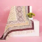 Indian Hand Block Printed Multicolor Soft Cotton Throw Blanket With Fringes