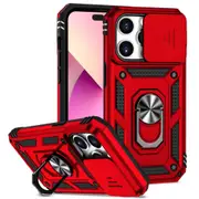 For iPhone 15 Pro Case Tough Slide Camera Cover Magnetic Ring Holder Red