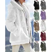 Women's Color Block Teddy Sherpa Fleece Long Sleeve Cowl Neck Hoodie Regular Tops Dailywear Casual Zipper Pocket Violet Black White Army Green Burgundy Spring