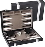 GSE Games & Sports Expert White & Black Leather Backgammon Set - Small