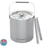 Olmaanseta Small Ice Bucket with Lid and Tongs,1.3L Portable Mini Double Wall