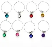 Diamond Wine Charms Set - 8 Wine Glass Drink Markers, Crystal Wine Glass Tags