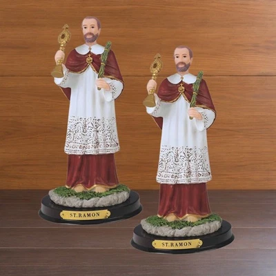 2-PC Gift Set 9"H Saint Ramon Raymond Nonnatus Holy Figurine Ornament Decor