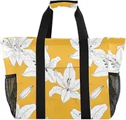 [sanluoli] Bag For Trunk Foldable Beach Bag Tote With Pockets with Handles Laundry Carrying Bag, New Year Lily White Floral, 1 size