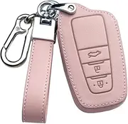 ontto Leather Car Key fob Cover fit for Toyota Camry RAV4 Avalon C-HR Prius Corolla 2016-2020 Accessories Key case Key Holder Key Bag Keychain Keyring Protector 3 Buttons Pink