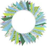 15M/50ft Fabric Bunting Flag 48 Pieces Vintage Cotton Floral Fabric Bunting Outdoor Waterproof Reusable Festival Flags for Baby Shower Party Christmas Birthday Garden Decorations(Green and Blue)