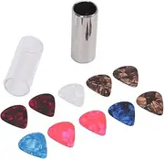 Electric Guitar Slide - Guitar Slide Pick Kit Stainless Steel 10 Picks Set Metal and Glass with Storage Box for Bass Tuning