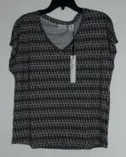 Nicole Miller Top Size M Black & White NWT Shirt Sleeve Blouse