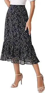 [Allegra K] Women's Printed Elastic Waist Tiered Ruffle Hem Flowy Midi Skirt