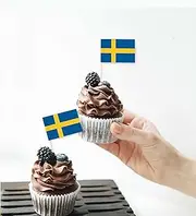 100 PCS Sweden Flag Cake Topper,Swedish Cupcake Stand For Party Decoration Supplies