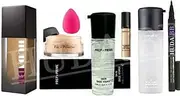 HUDA BB Combo BB Fauxfilter Foundation,Primer,Loose Face Powder,Concealer,Prep+Prime Fix Makeup Fixer Setting Spray,Sketch Eyeliner With Makeup Blender Pack of-7