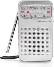 AM FM Portable Pocket Radio, Compact Transistor Radios - Best Reception, Loud Speaker, Earphone Jack, Long Lasting, 2 AA Battery Operated (Silver)