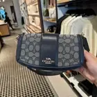 Coach Womens Andrea Shoulder Bag In Signature Jacquard CT767 Gold/Navy/Midnight