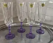 Set 4 Purple Stem Glasses D'Arques Durand Auteuil Lilas Fluted Champagne 8"