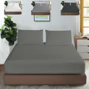 Solid Deep Elastic Fitted Sheet Queen King Size Mattress Protector Bedding Set