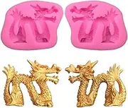 2Pcs/Set 3D Dragon Fondant Mold - Chinese Zodiac Dragon Silicone Gum Paste Sugar Craft Mold for Cake, Cupcake Topper Decorating Tools
