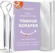 Tongue Scraper for Adults and Kids (2 Pack), 100% Metal Tongue Scrapers with Travel Cases, Stainless Steel Tongue Cleaners Brush Helps Reduce Bad Breath and Improve Oral Hygiene